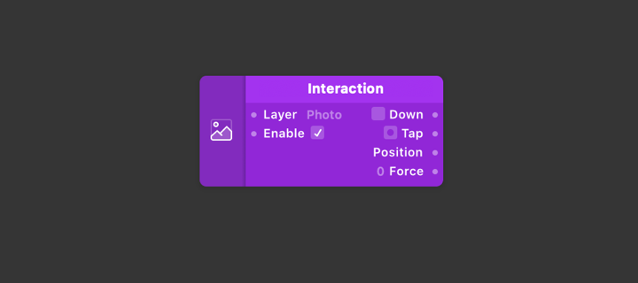 The first two outputs, Down and Tap, should flash when Photo is tapped.